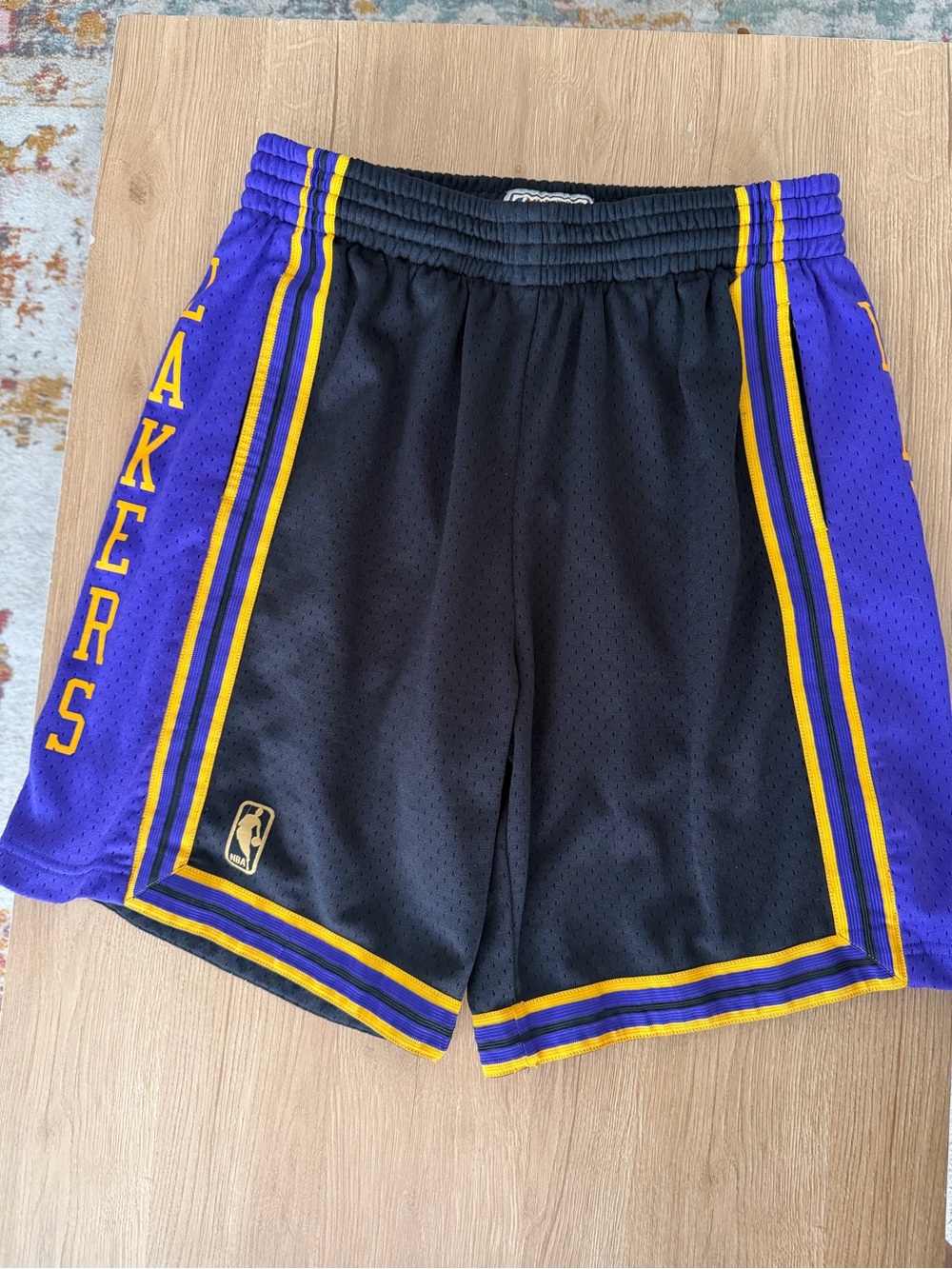 Mitchell & Ness Black and Purple Hardwood Classics NBA Shorts with Gold Trim